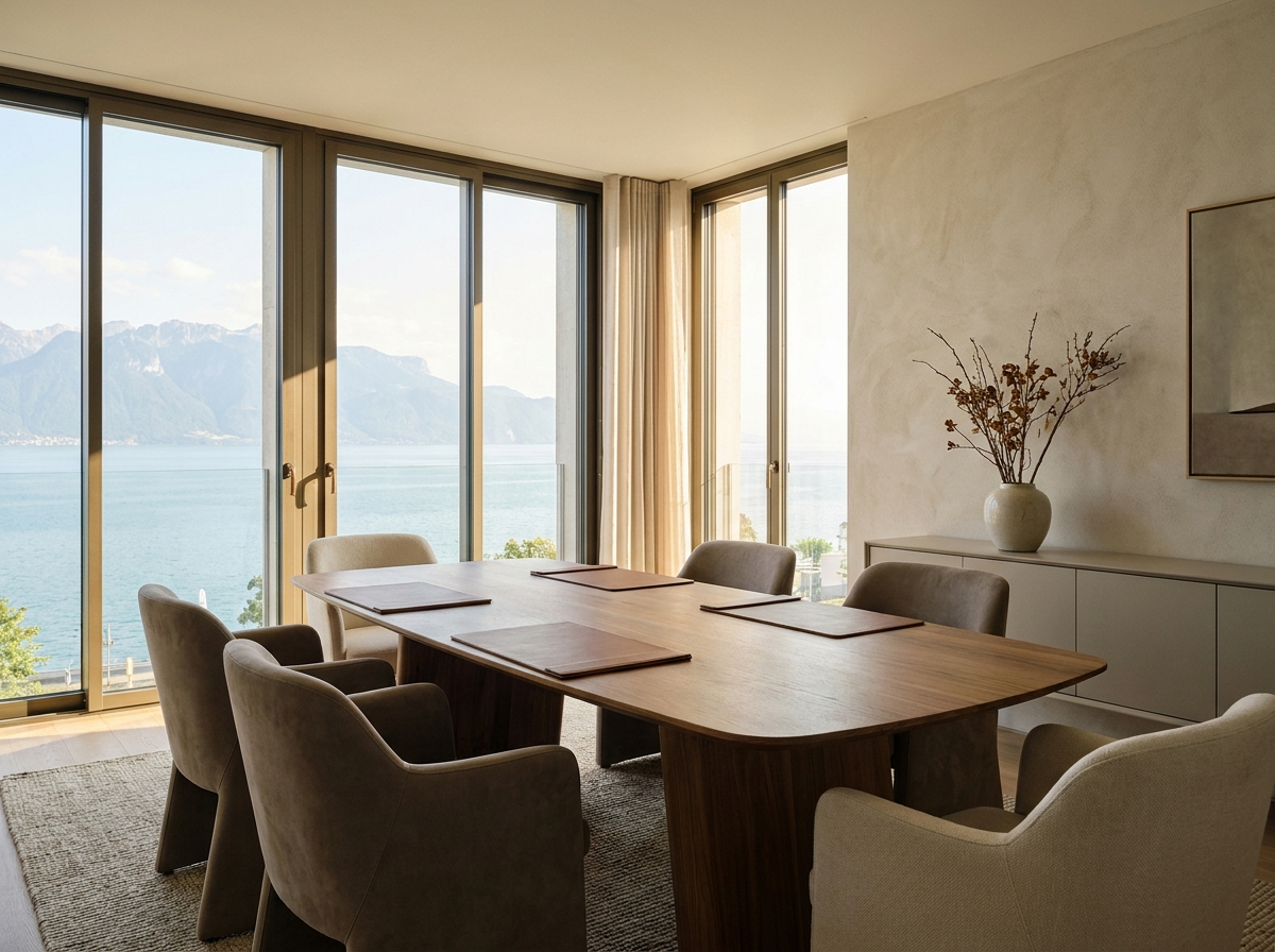 Gestion de fortune, bureau avec vue sur le lac